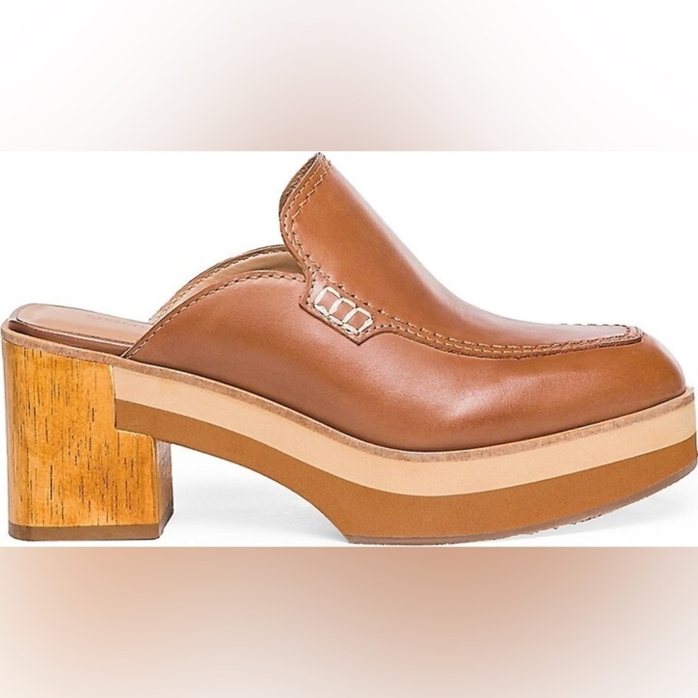 Bernardo Sophia Moc Clog with wood block heel Size 10 Honey brown leather - Picture 2 of 14
